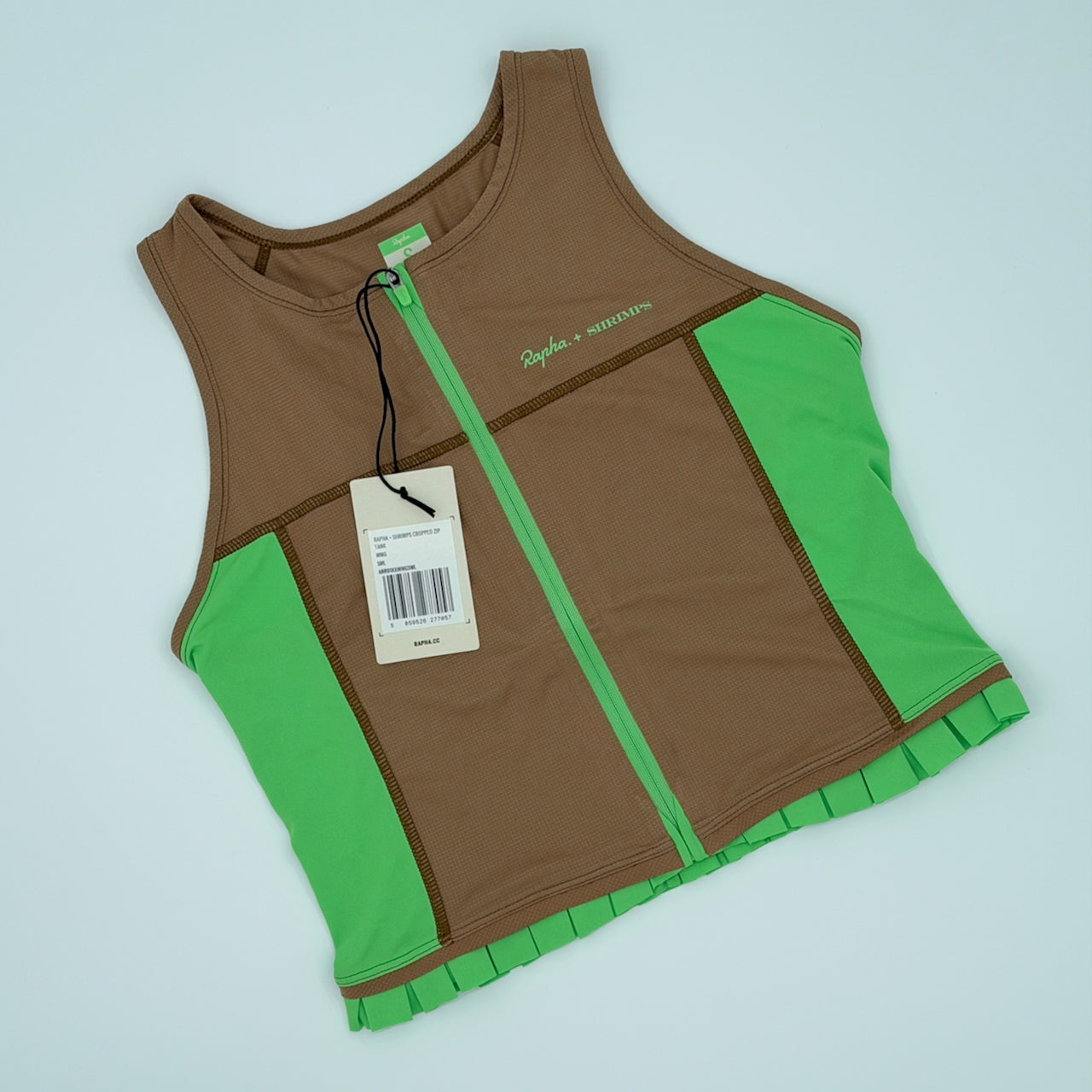 Rapha + Shrimps Women's Cropped Zip Tank - S - Brown / Lime Green - New With Tags