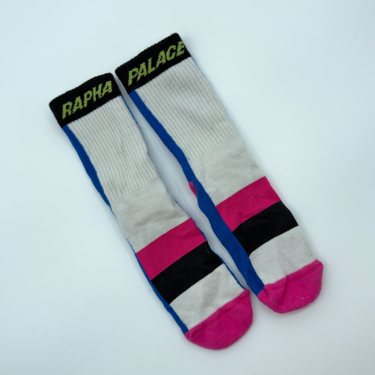 Rapha x Palace Socks - S (UK 3-5) - White / Blue / Pink - Very Good Used Condition