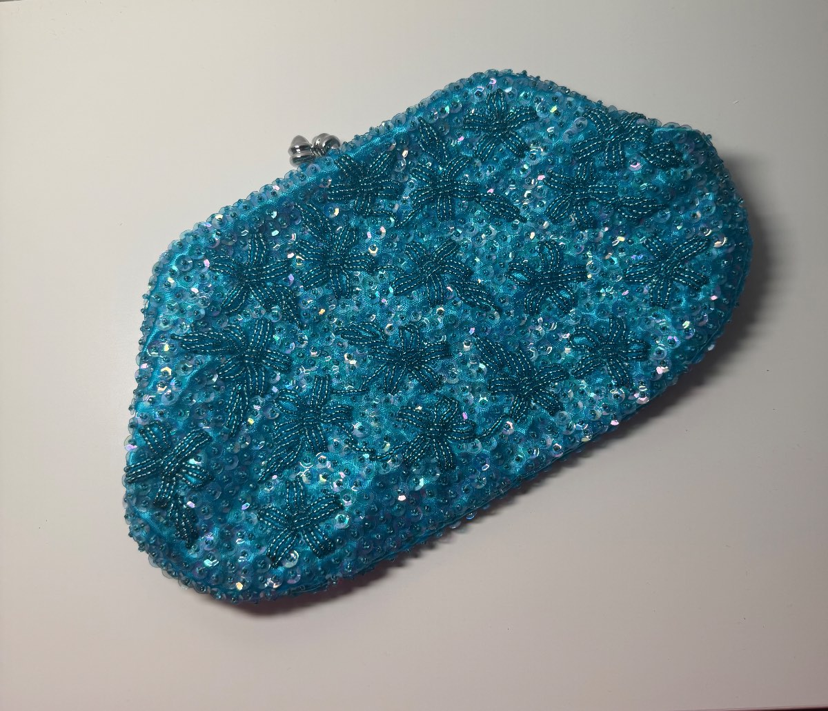 Vintage Hand Beaded Blue Evening Clutch Bag Hong Kong Mermaidcore