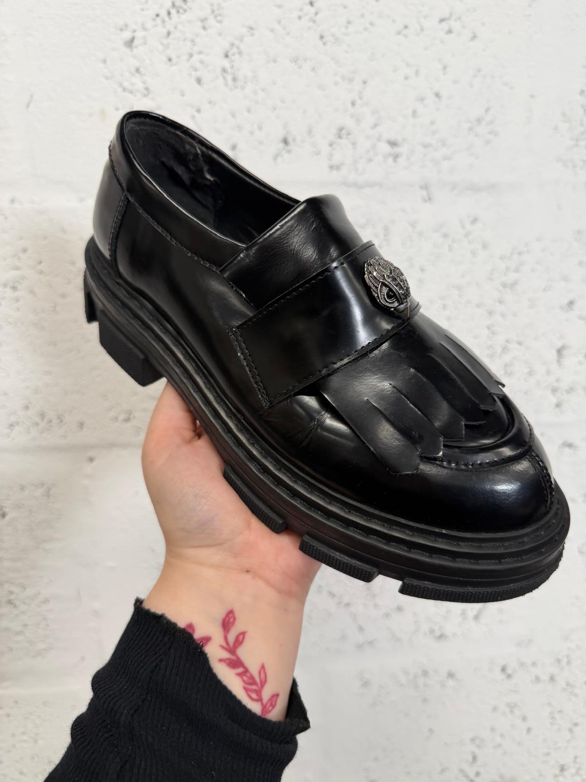 Kurt Geiger Black Leather Chunky Platform Loafers