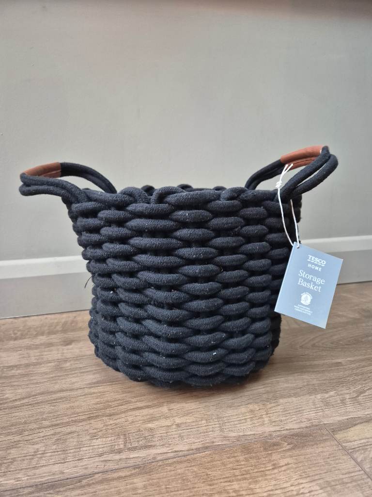 Black rope storage basket with handles home storage solutions