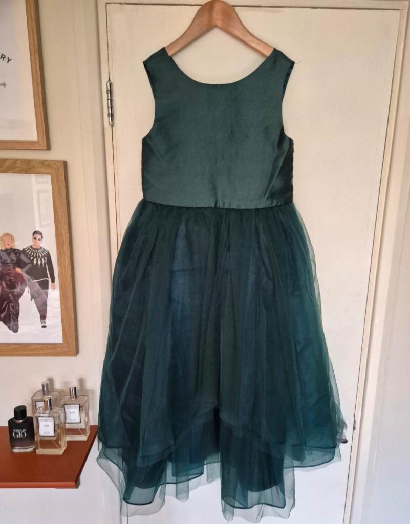 Monsoon kids dark emrald green puff tulle floaty bow flower girl bridesmaid dress 9 years party