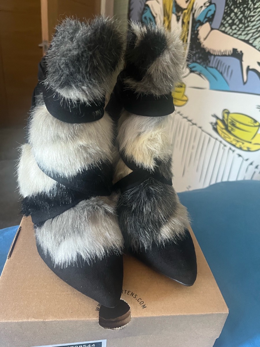 Faux fur and suede stiletto ankle boots