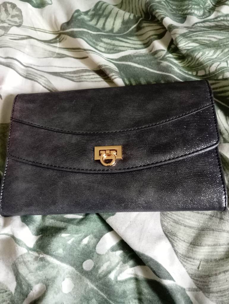 Beautiful shimmering slate grey/black leather and gold bag