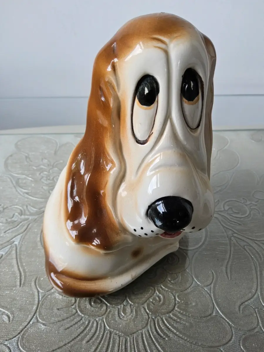 Vintage sad face dog ornament piggy bank Bond Ware