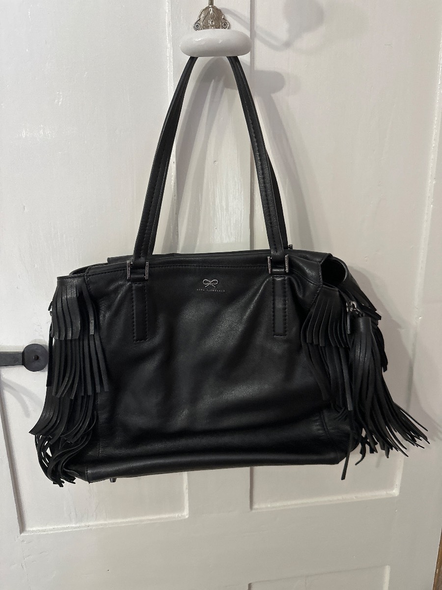 Anya Hindmarch black fringed handbag
