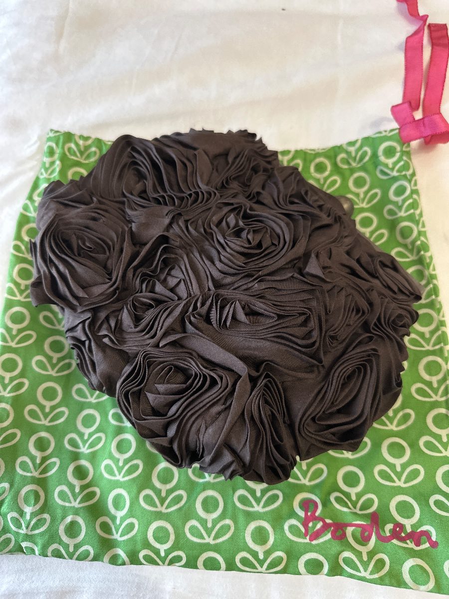 Boden chocolate Brown cotton silk flowers clutch