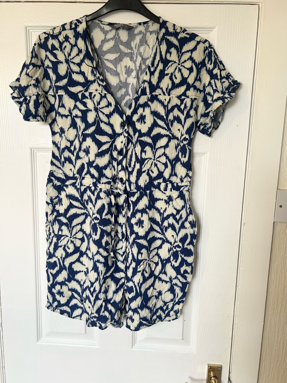 Blue & White Printed Button Front Summer Dress Size 12