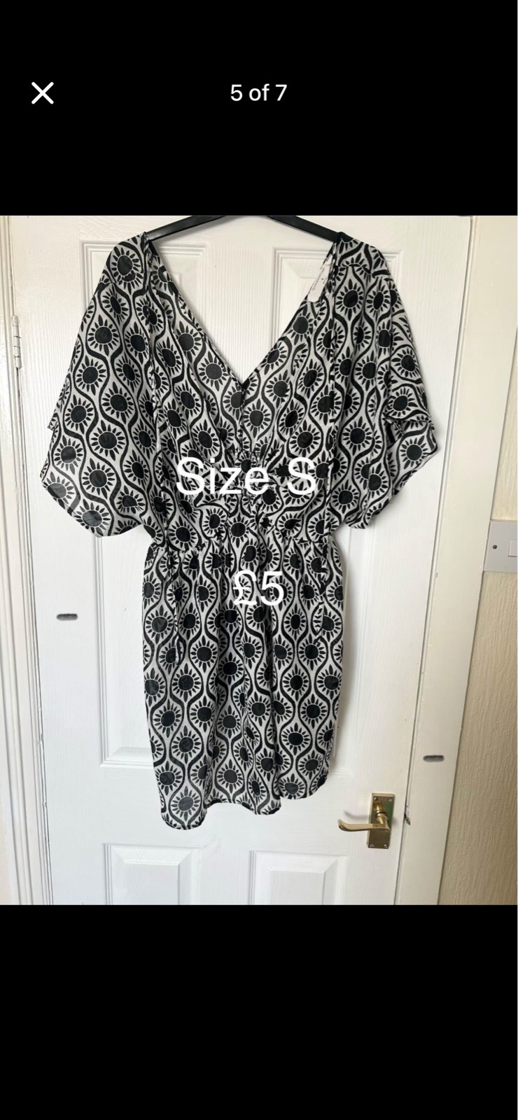 Black & White Beach Kaftan Cover Up - Size Small