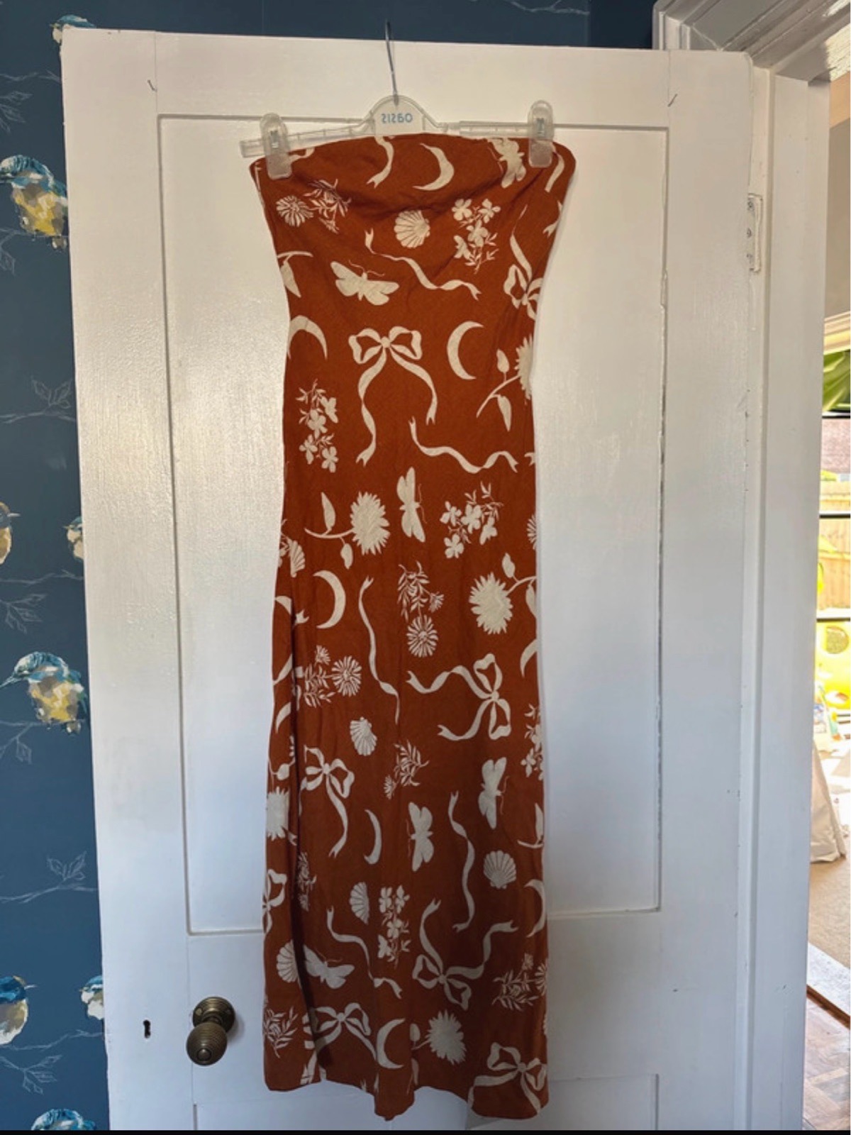 Nobody's Child brown and cream strapless dress