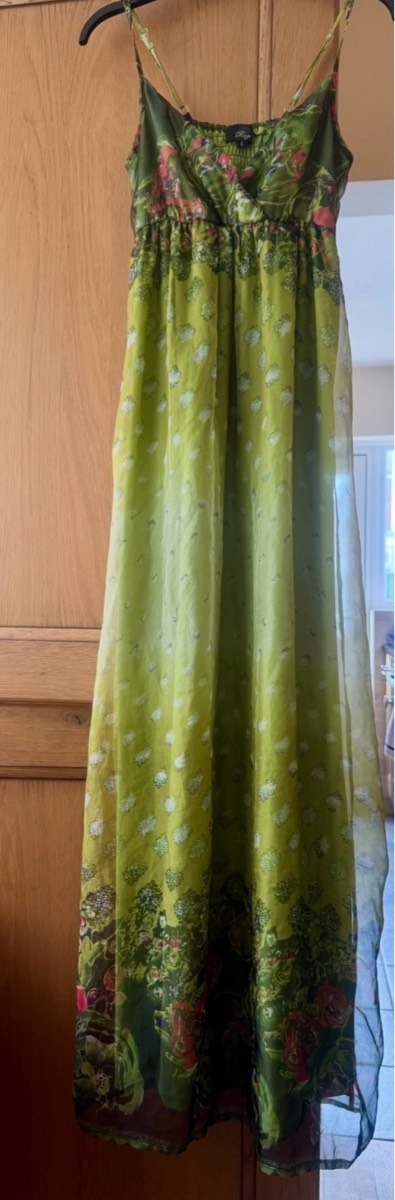 Rage Vibrant Multi-toned Green Colour Empire Waist Floral Maxi Dress -Size 8 VGC