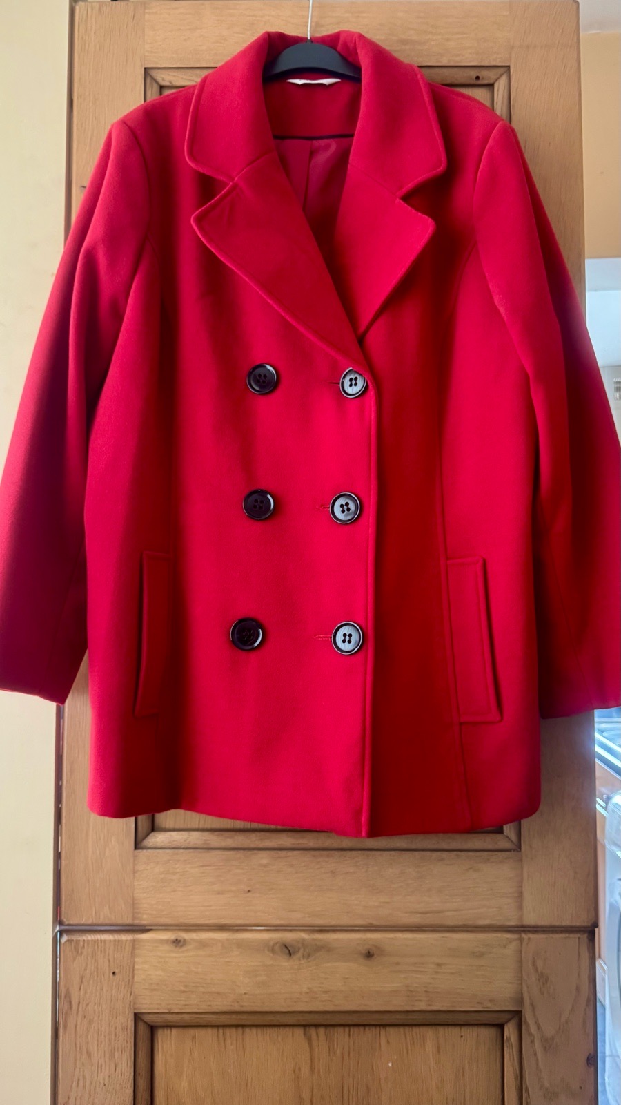 Classics Vibrant Red Double-breasted Buttoned Peacoat - Size 22 (50”C 29”L) VGC