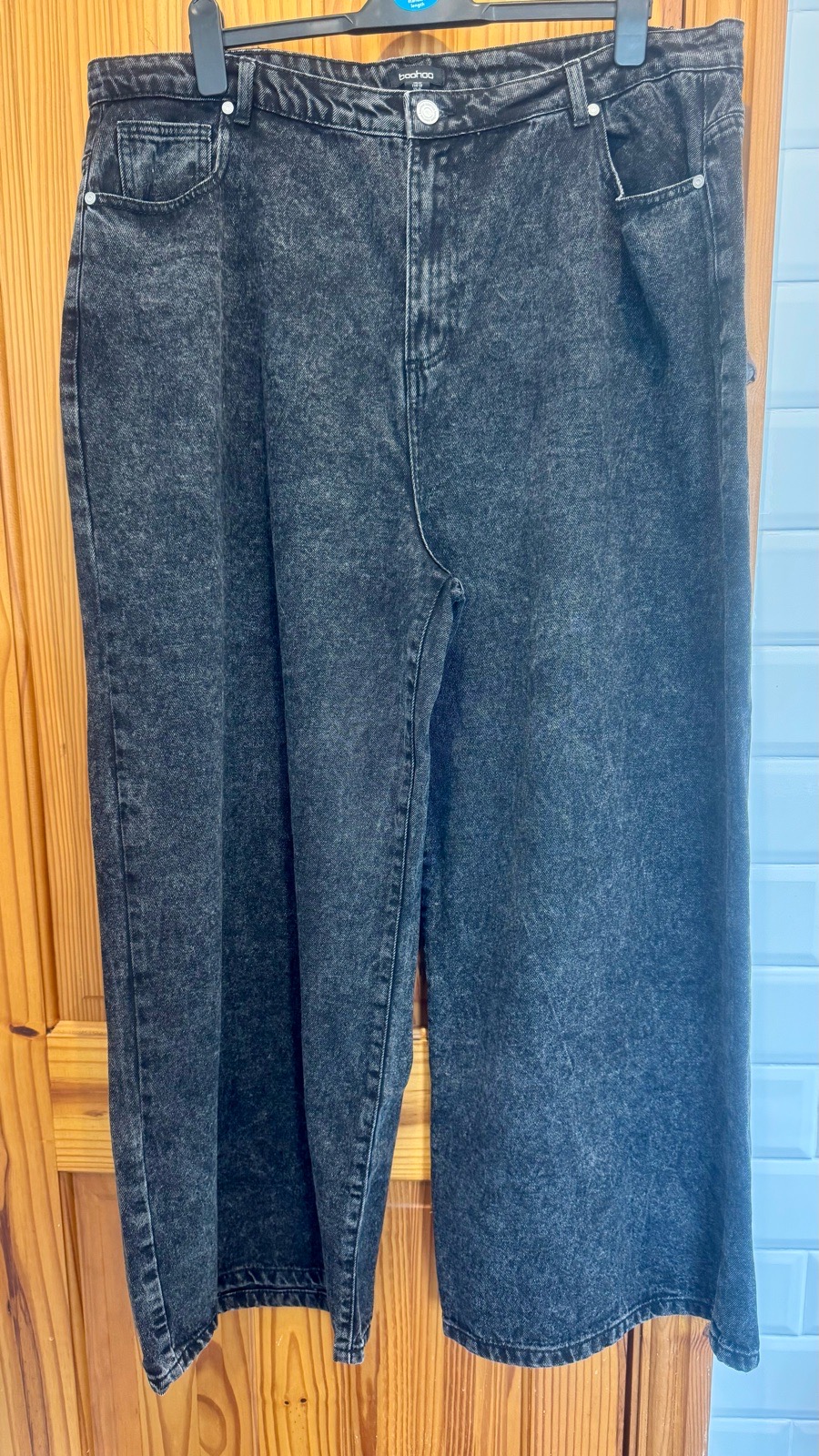 Boohoo Grey Acid-wash Wide-leg High-waist Relaxed Jeans Size 22 (40”W 29”L) VGC