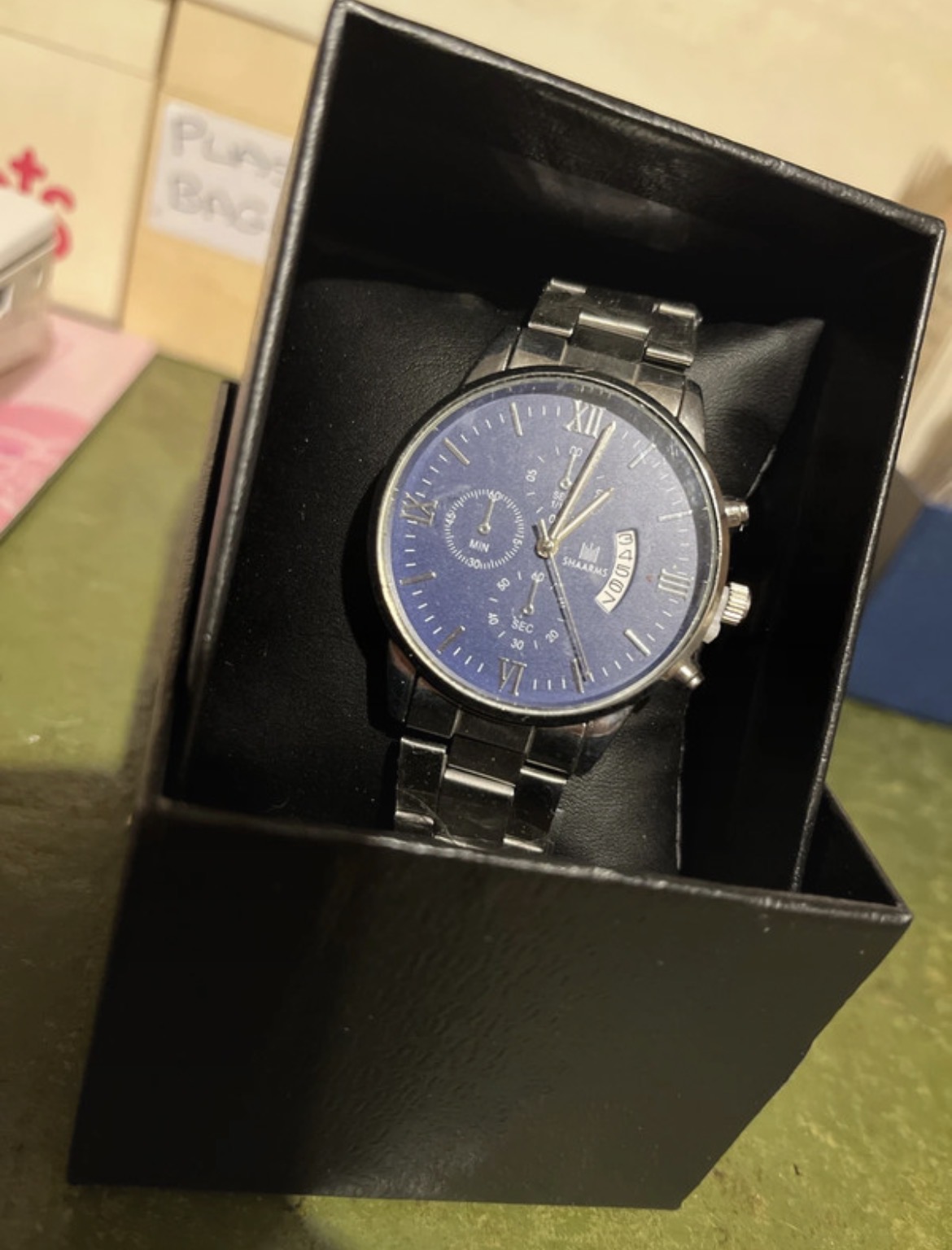 Men’s blue silver triple dial date watch BN