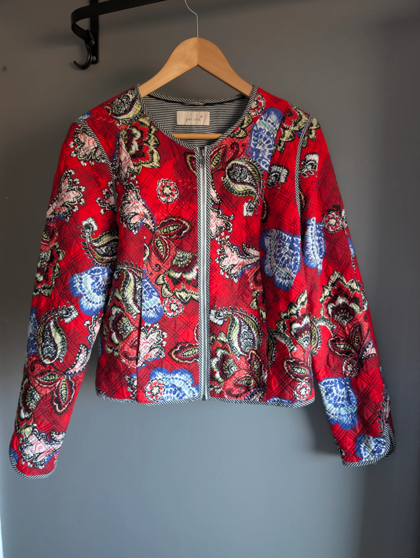 Per Una m&s Quilted Paisley Floral patchwork zip-up Jacket size 8 boho chic