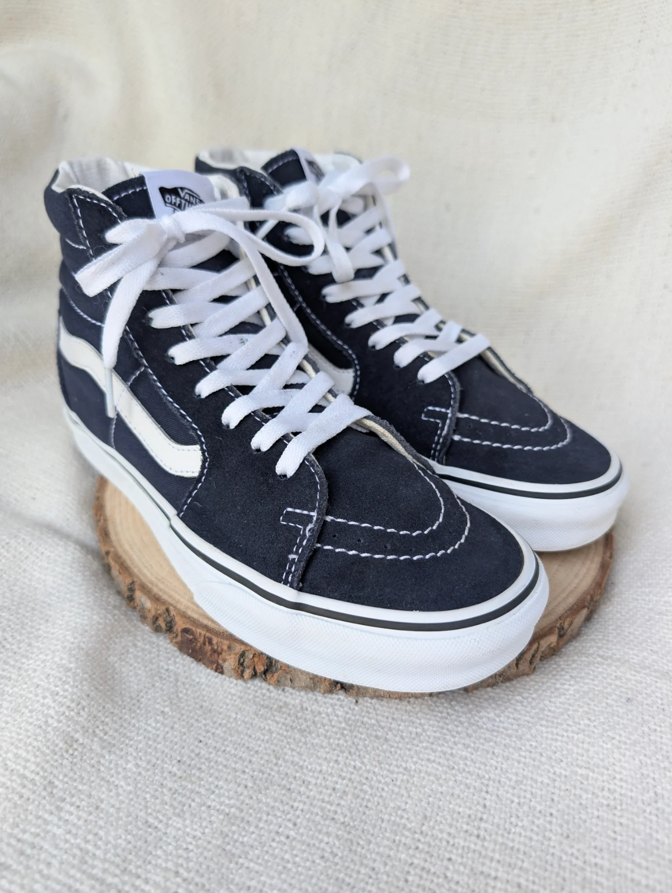 VANS Sk8-Hi High-tops Sneakers Trainers Navy Blue & White Size 5/38 Skate VGC
