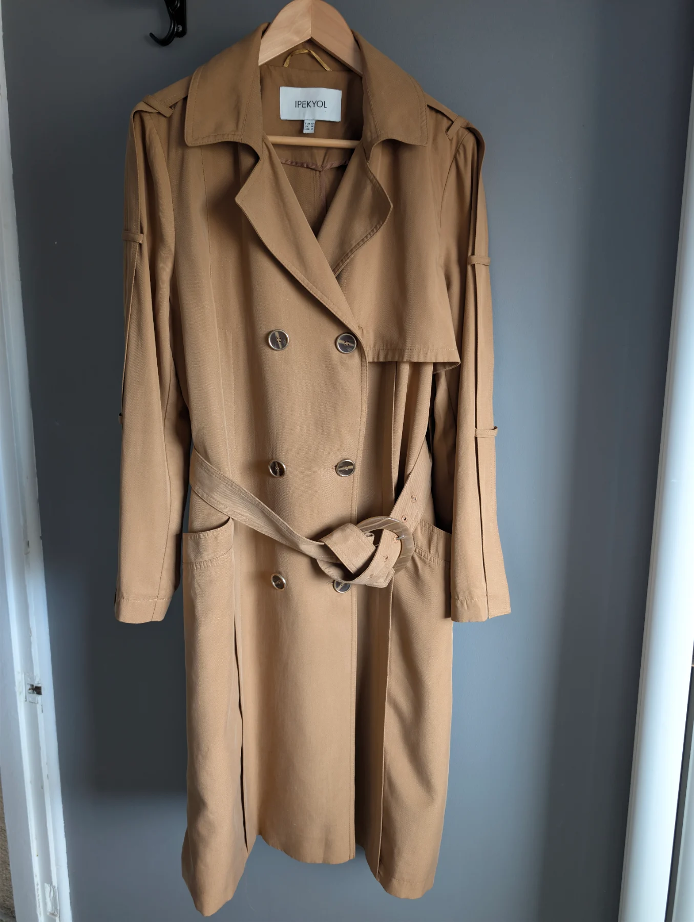 Ipekyol Womens Long Double Breasted Trench Coat Camel Brown Size 14 UK 12 US