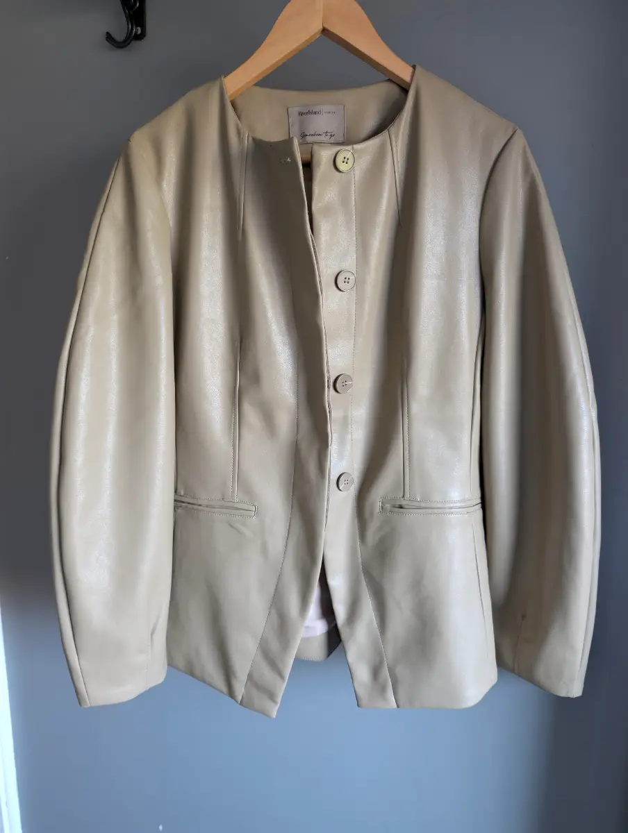 River Island Studio Beige Faux Leather Sculptued Blazer Size 14 Somewhere To Go