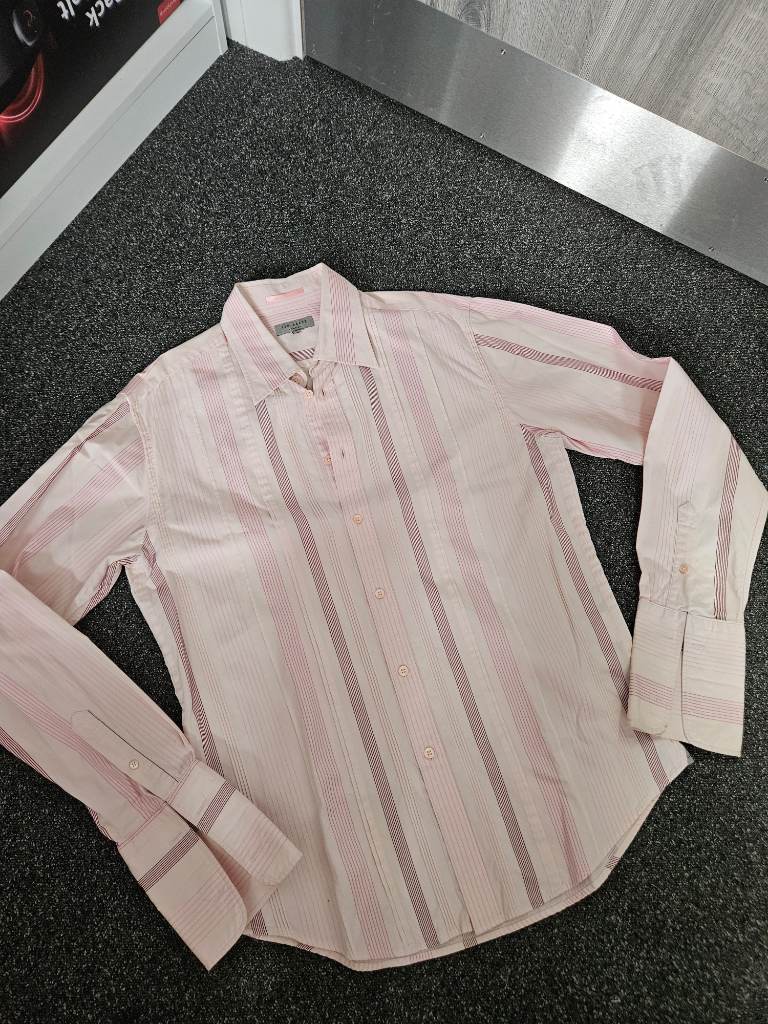 TED BAKER. mens slim fit shirt pink stripes  size 4/L