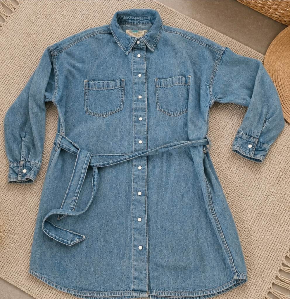 River Island Womens Mini Shirt Dress Blue Long Sleeve Denim size 12-14