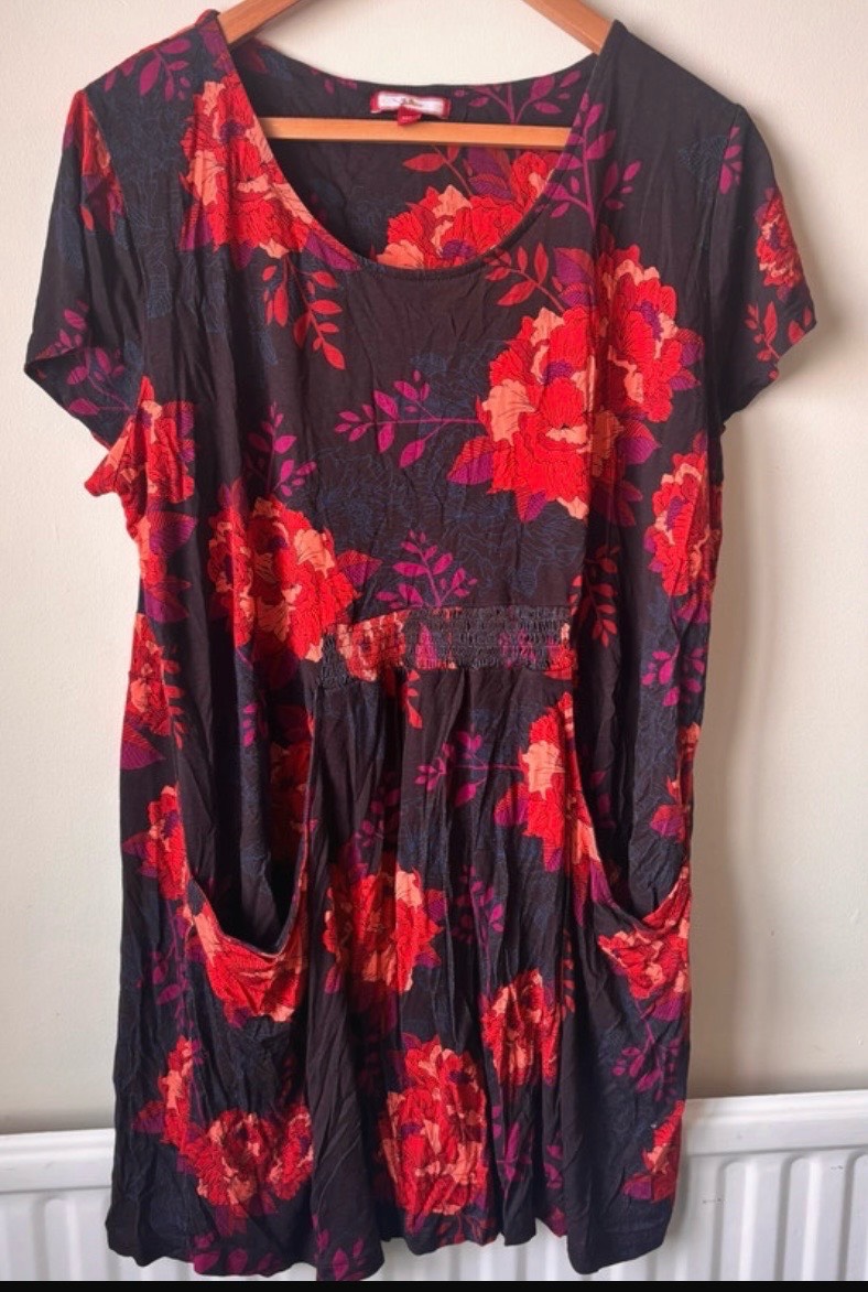 Joe Browns Floral Tunic Dress UK 20 Pockets Short Sleeve Jersey