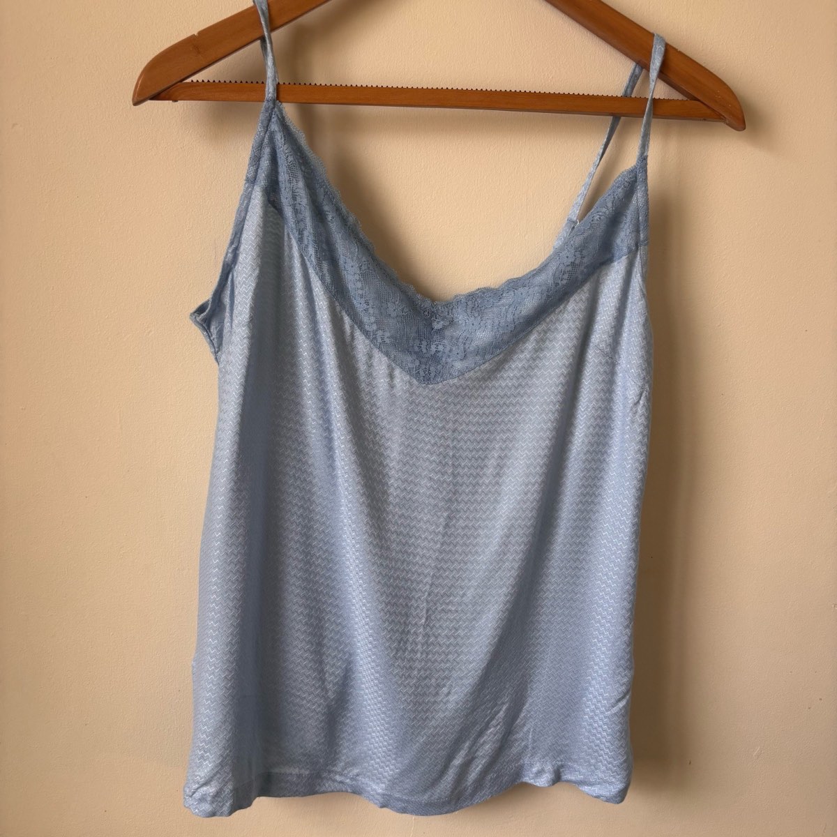 Mistral Viscose Dobby Strappy Cami Top Blue Size 12 Lace V-Neck NWT