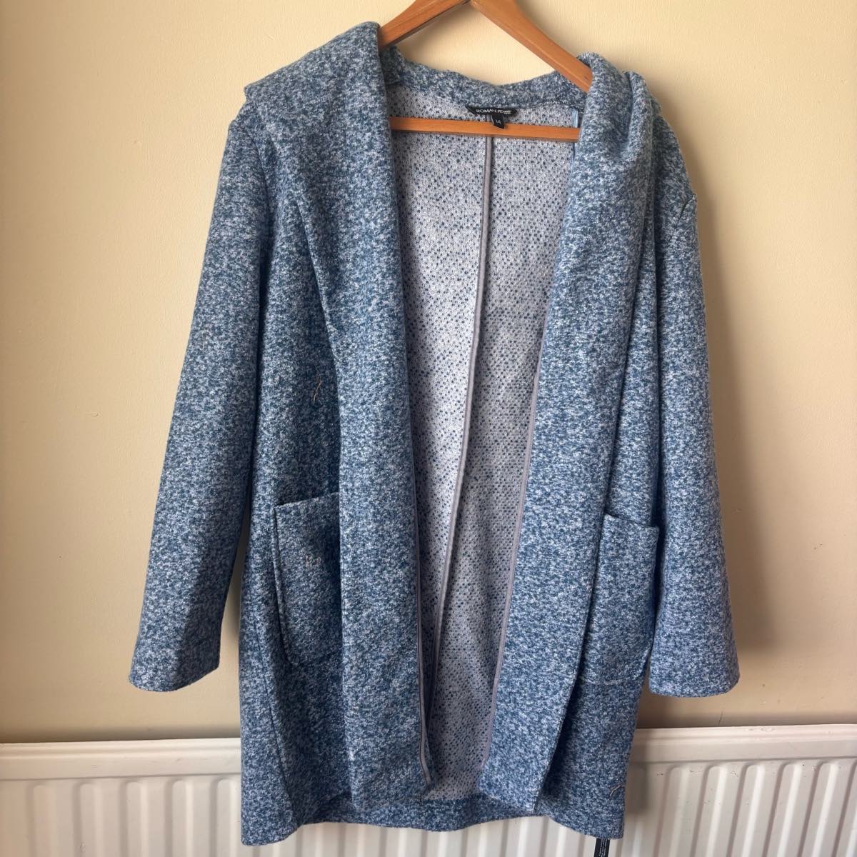 ROMAN PETITE Blue Teal Hooded Coatigan Size 14 (NWT)