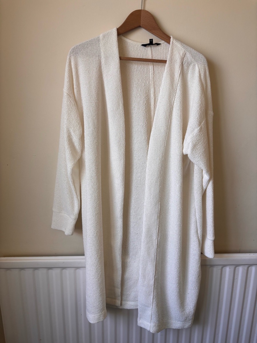 Next Cream/White Textured Longline Cardigan - Size UK 20