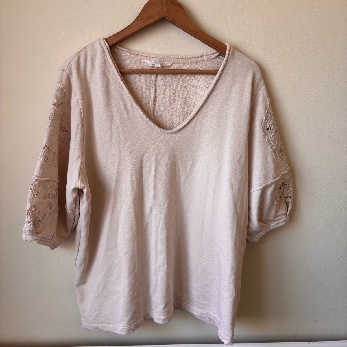 Per Una Cream Embroidered Lace Sleeve Top (Size 16)