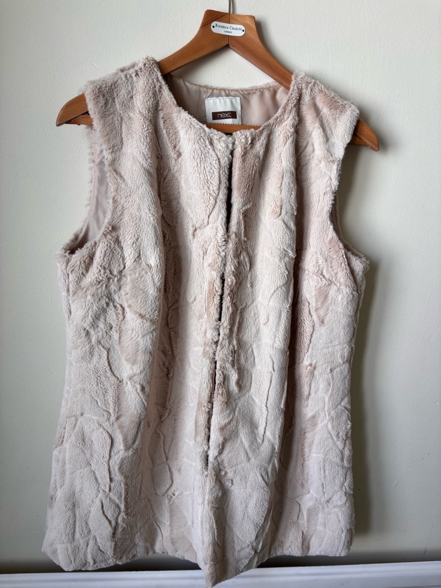 NEXT Soft Faux Fur Gilet / Bodywarmer Cream Beige UK 14