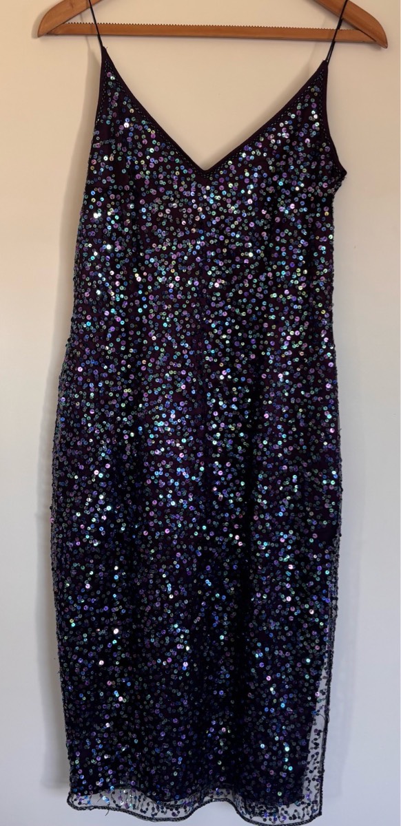 Next Y2K Iridescent Sequin Midi Cami Dress Purple - Size UK 12 / EUR 40