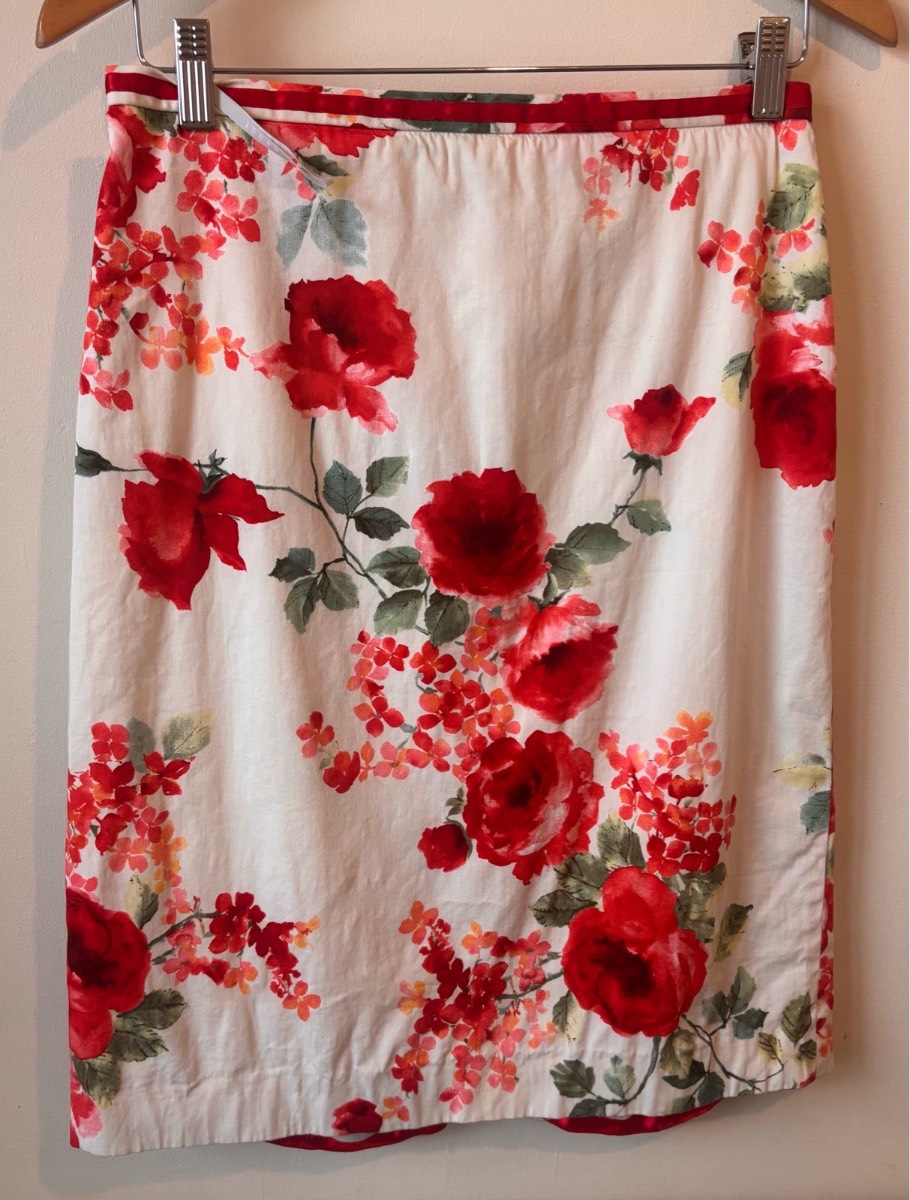Coast Floral Rose Print Pencil Skirt UK 12 Cottagecore Romantic Midi
