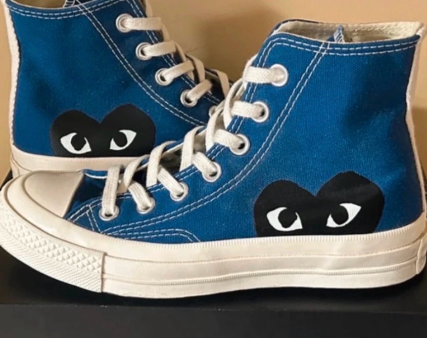 Blue CDG hi top converse boots