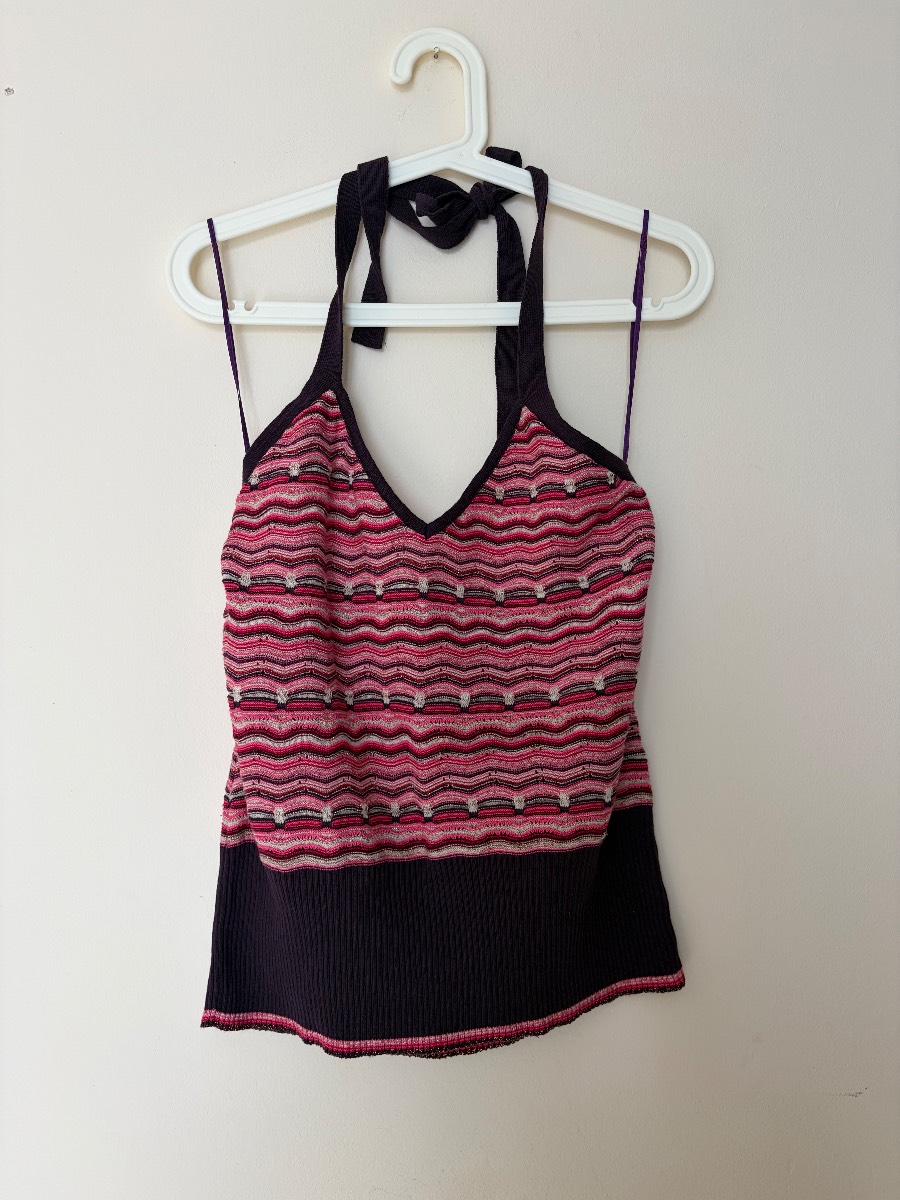 Vintage Next Knitted Halter Top pink & purple