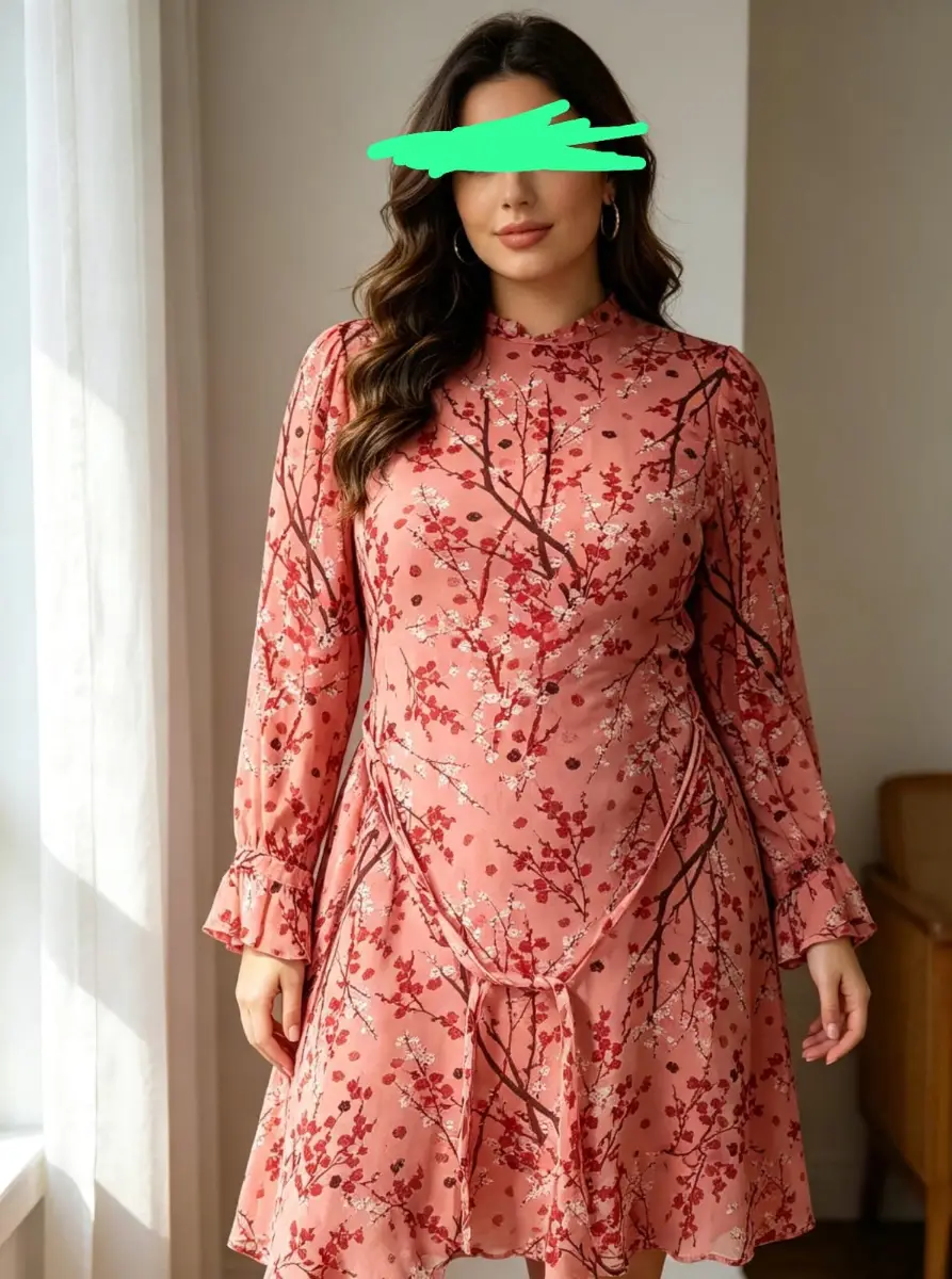 Blush Pink Cherry Blossom Midi Dress – Size 20