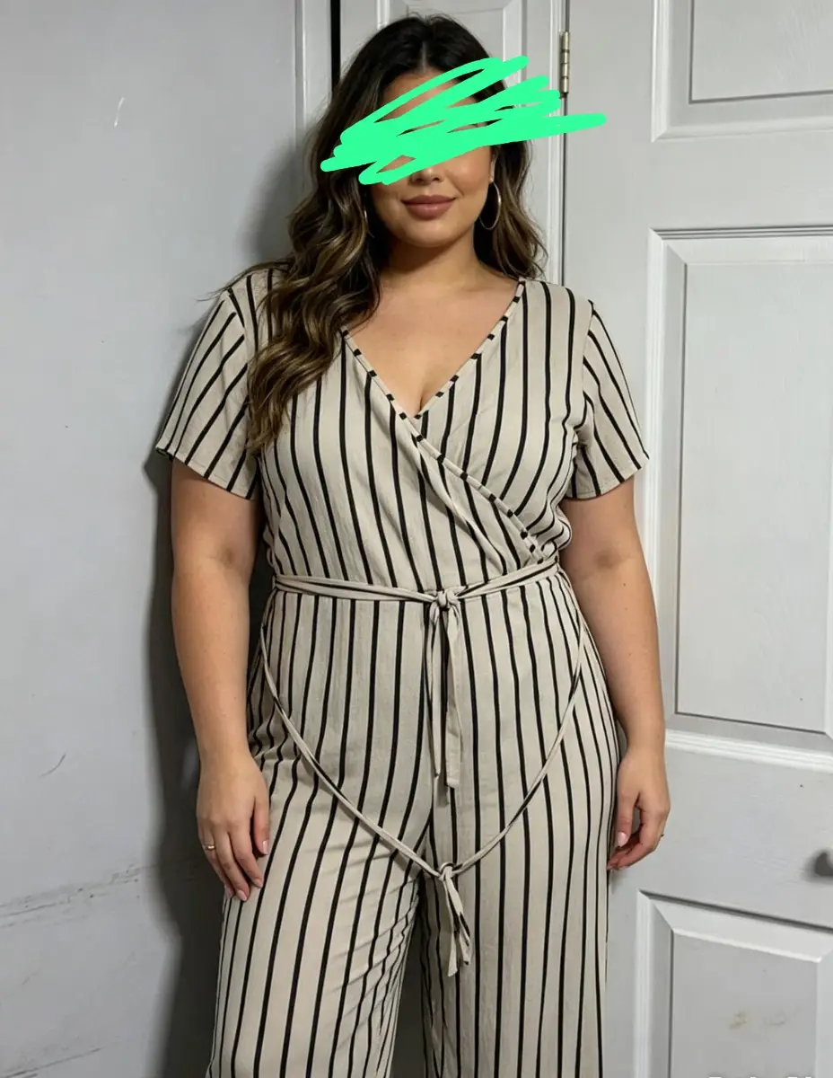 Cream & Black Striped Wrap Jumpsuit – Size 20/22