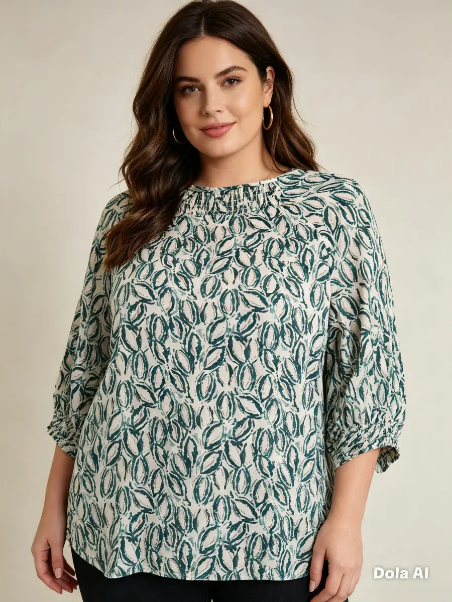 Teal Geometric Print 3/4 Sleeve Blouse – Size 12