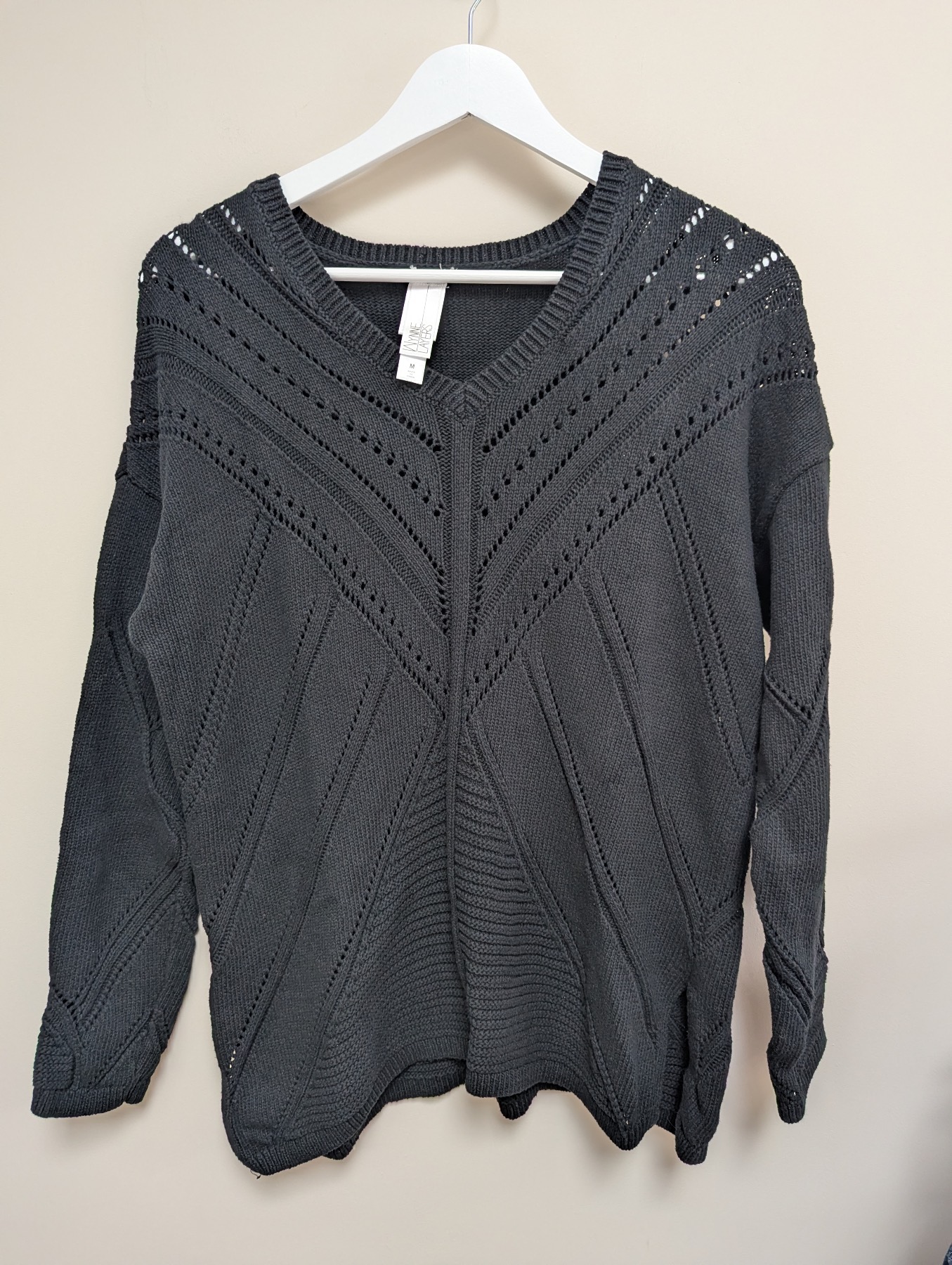 Wynne Layers Black Knit Jumper Size M 100% Cotton V Neck