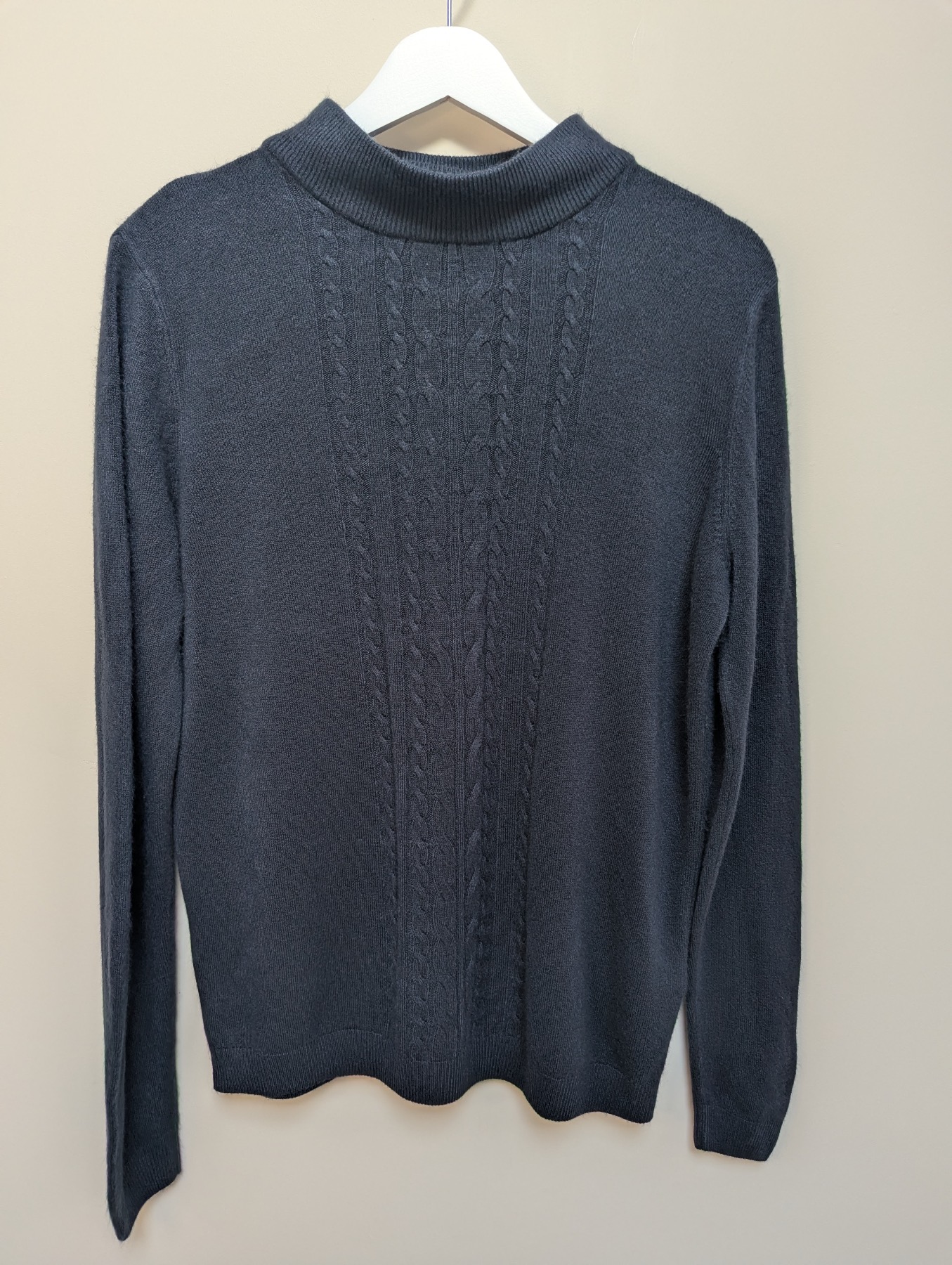 Navy Cable Knit Jumper High Neck Pullover Unbranded Size Large