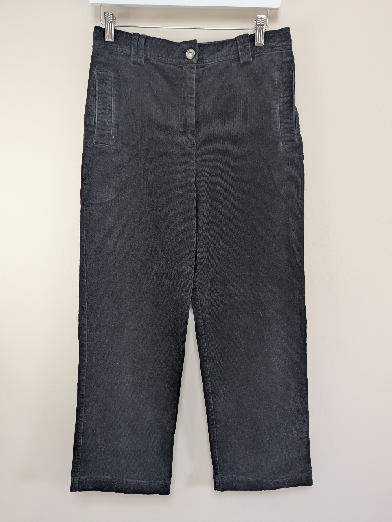 Oliver Bonas Black Corduroy Trousers Size 12 Pockets Wide Leg