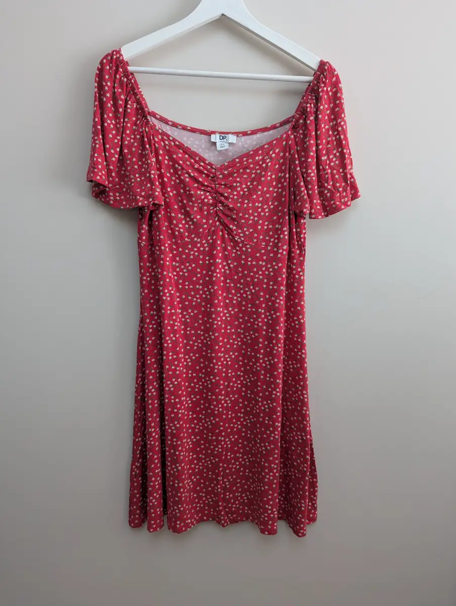 Dorothy Perkins Red Floral Mini Dress Ruched Front Flutter Sleeve Size 14