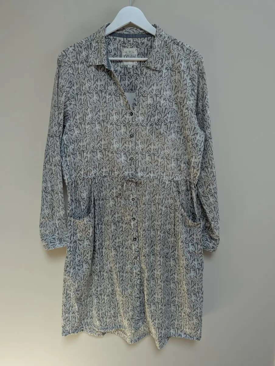 Mistral Shirt Dress Size 14 Grey 100% Cotton Long Sleeves