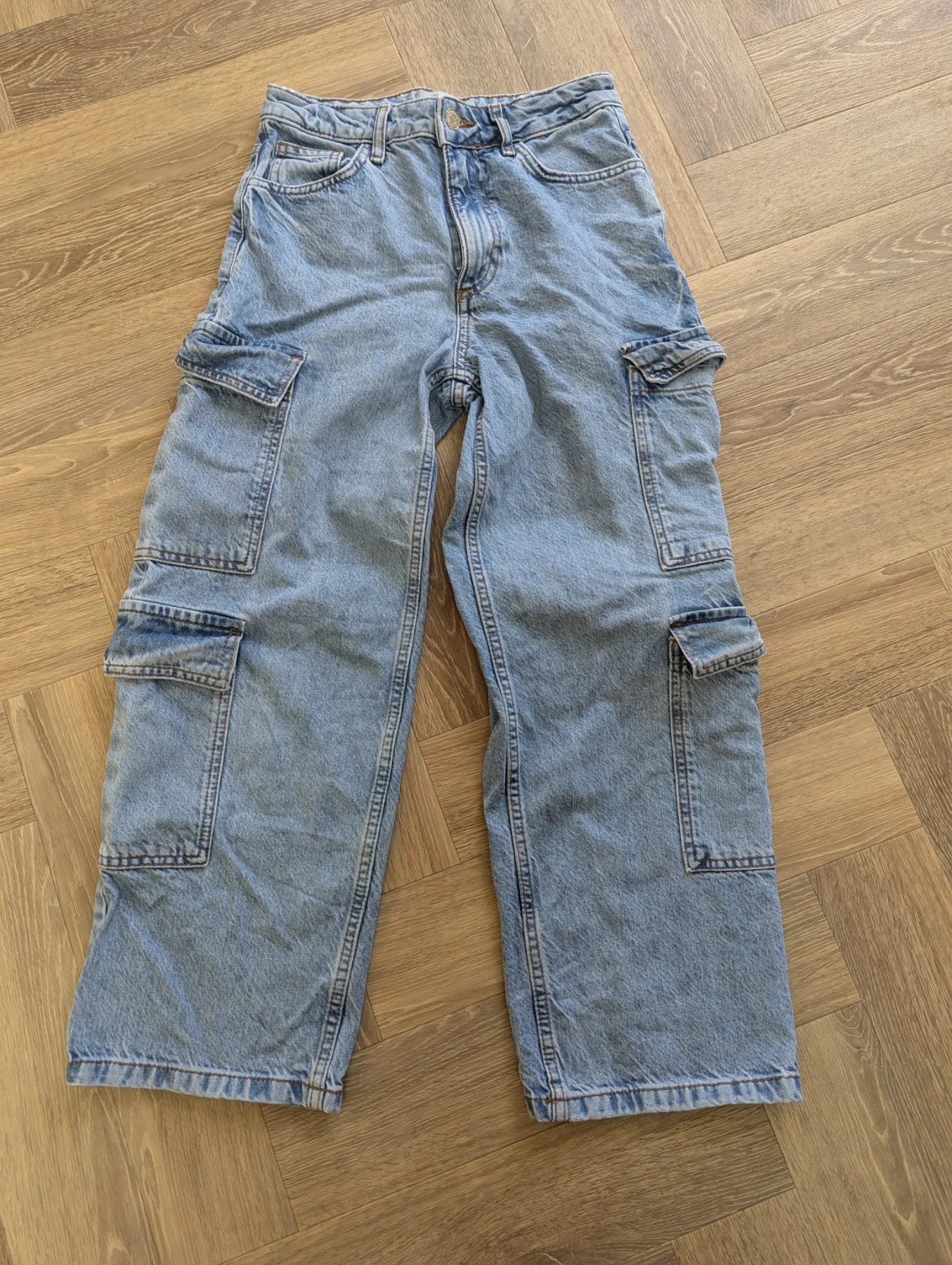 New Look 915 Blue Denim Cargo Jeans Age 11 Pockets