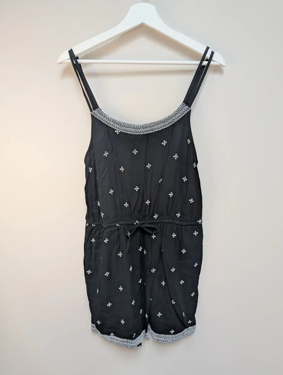 FatFace Black Strappy Playsuit Size 12 Drawstring Waist Summer