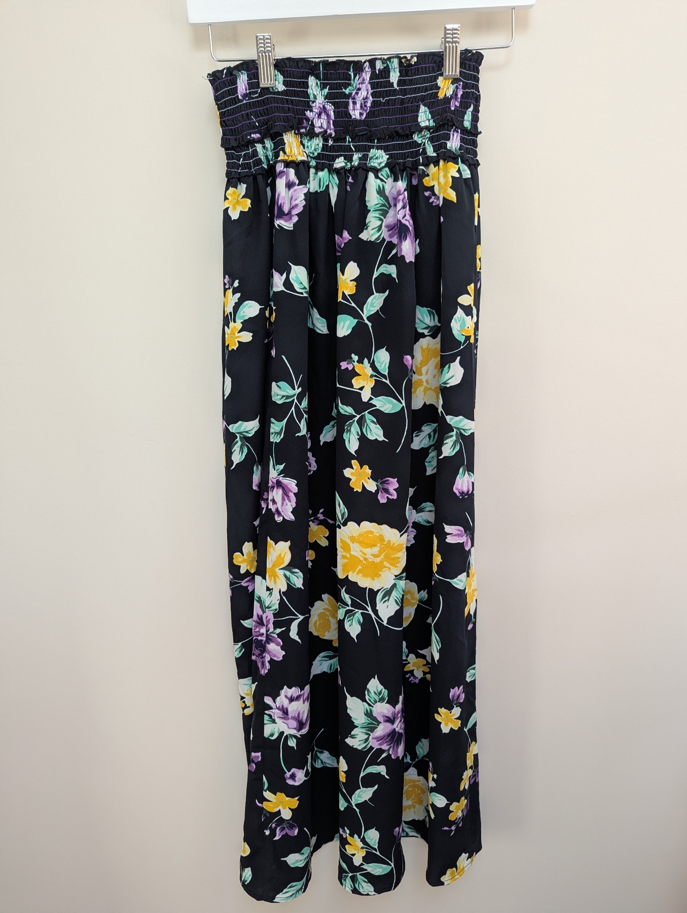 ASOS Skirt Maxi Black Floral Size UK 12 Elasticated Waist