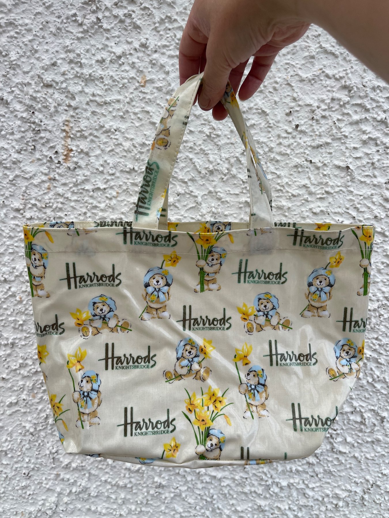 Harrods PVC Small Shopping Tote Bag Featuring Paddington Bear & Daffodils, Brand New