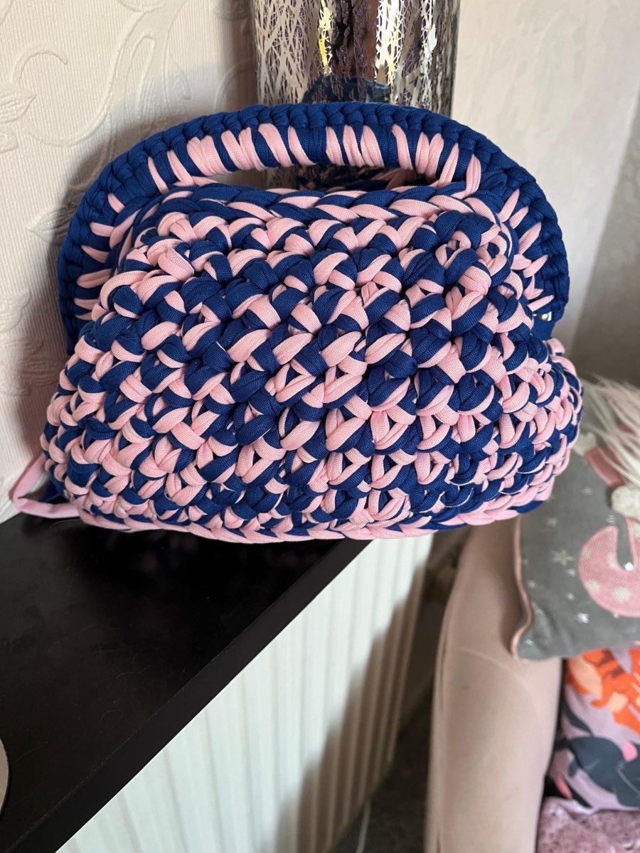 Navy and pink Hand crochet clutch bag