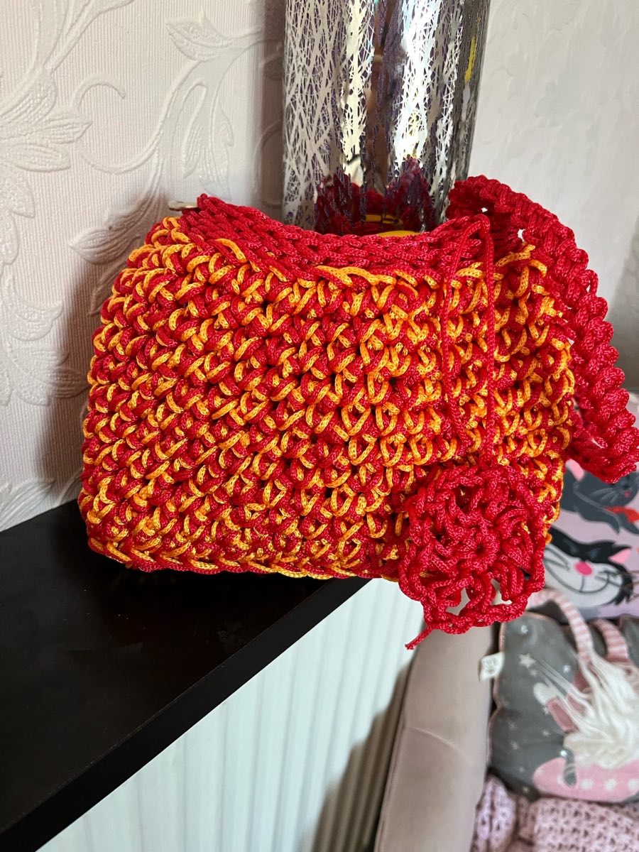 Red and orange hand crochet bag