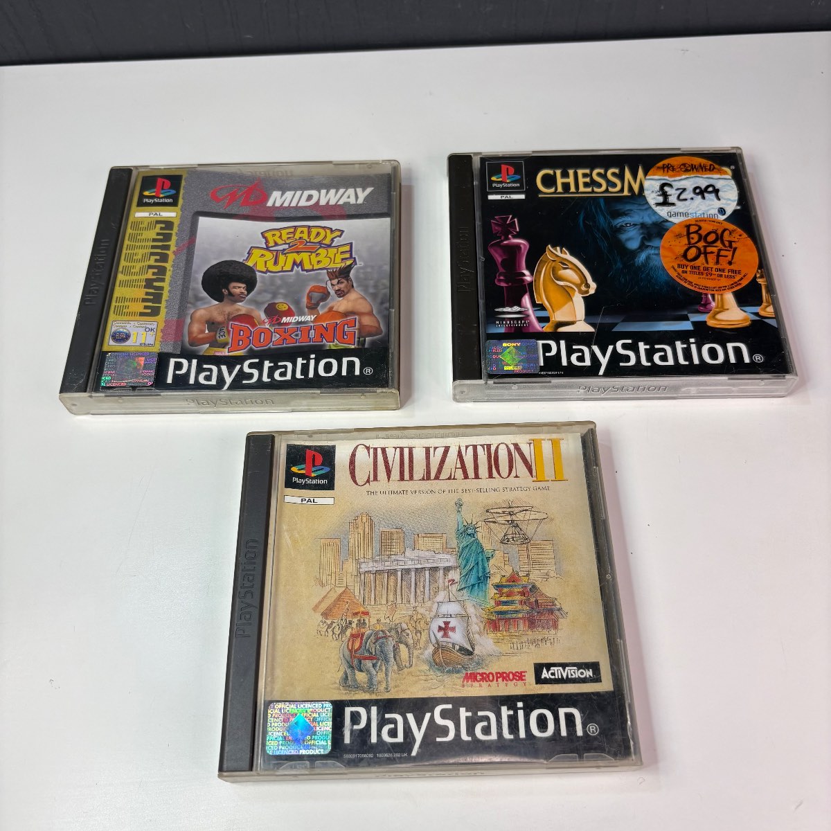 3x PS1 Games Bundle Civilization II Ready 2 Rumble Chessmaster PAL Retro Joblot