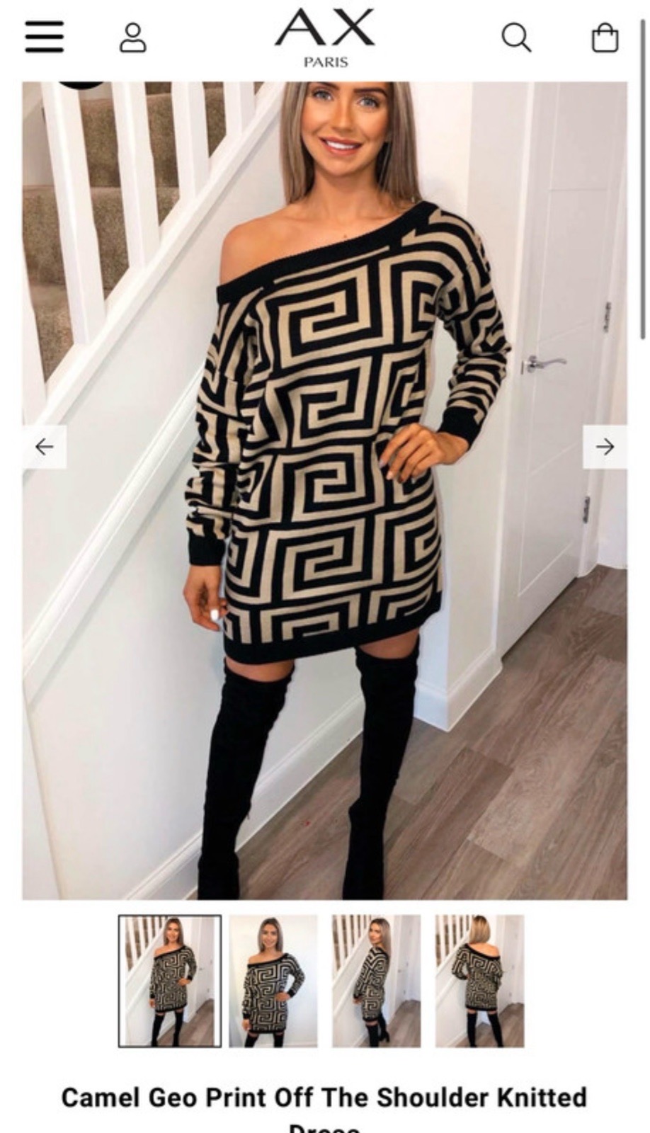 Camel Geo Print Off The Shoulder Knitted Dress